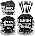 96pcs Black and White Bruh Birthday Party Decorations, Serves 24 by Greencian
