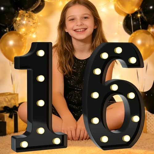 Pooqla 16th Birthday Decorations for Boys, Large Black Light Up Numbers - Image 5