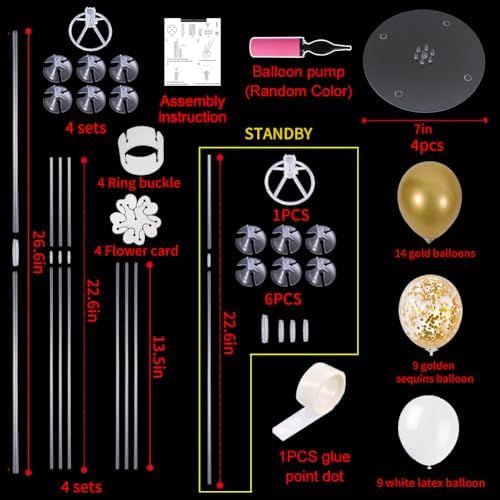 TONIFUL 4 Set White Gold Balloon Stand Balloon Centerpiece for Table Decor - Image 2