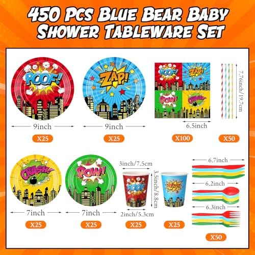 450 Pcs Hero Theme Tableware Set, Serve 50, Colorful - Image 2