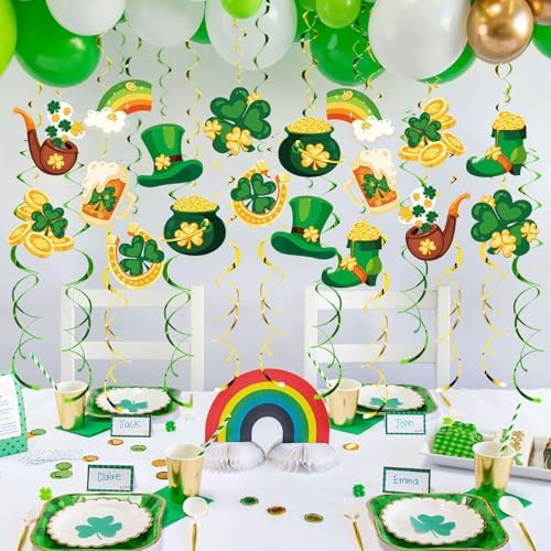 St. Patrick's Day Party Streamers, 48 PCS Irish Theme Hanging Swirl Decorations - Shamrock, Leprechaun Hat & Pot of Gold for Holiday, Birthday & Party Decor - Image 6