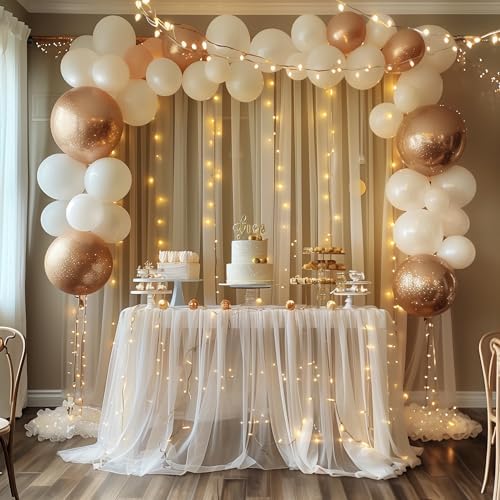 Tulle Backdrop Curtains with Lights Sheer Champagne Curtain Backdrop 30x8ft - Image 7