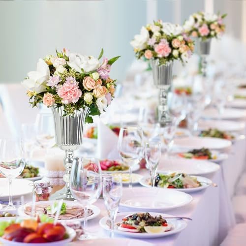 11.6 inches Metal Wedding Flower Trumpet Stripe Vases Table Centerpieces for Artificial Flower,Arrangements Anniversary Celebration/Wedding/Party/Birthday Event Aisle Home Decor (Silver, 6pcs) - Image 5