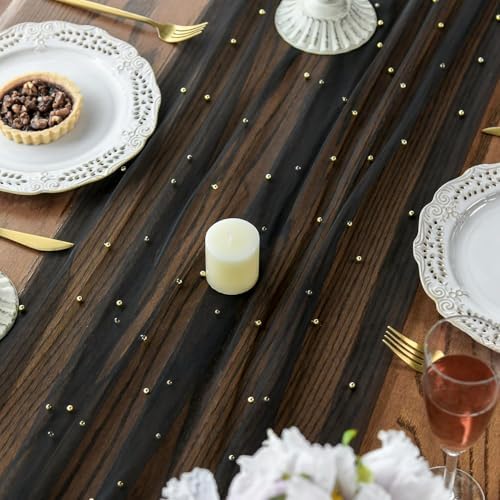 Artoid Mode Pearl Black Gauze Table Runner 10FT Home Decor - Image 4