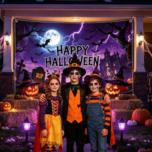 Happy Halloween Backdrop 7x5FT with Spider Web Kit - Image 5