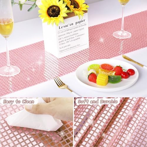 durony 2 Pack Mirror Disco Party Table Runner, 11 x 108 Inch, Rose Gold - Image 3