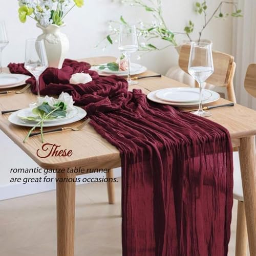 4 Pcs Burgundy Christmas Cheesecloth Table Runner 10Ft, Gauze Table Runners 21.5 x 120 inch, Semi Sheer Cheese Cloth Fabric Runner Bulk for Wedding,Party,Baby Shower,Bridal Shower - Image 3