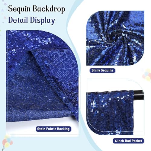SquarePie 10x10ft Navy Blue Sequin Backdrop, High Density Non-Transparent Glitter Curtain for Photography, Birthday, Wedding Party Decorations, Thick Solid Background with 4" Rod Pocket, 1 Panel - Image 5
