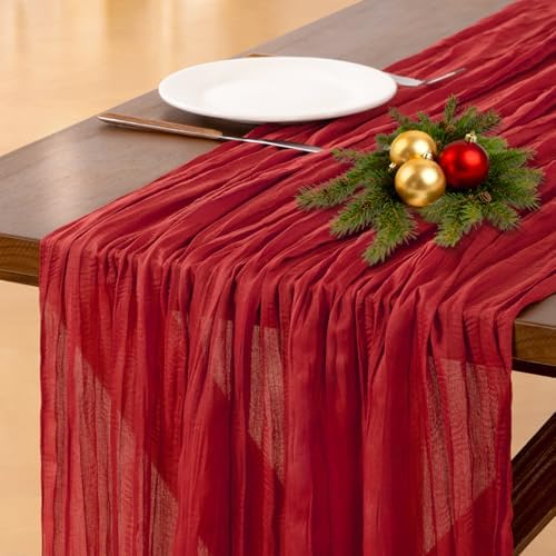 Cheesecloth Table Runner Fall Red Boho Wedding Birthday Party Home Decor - Image 2