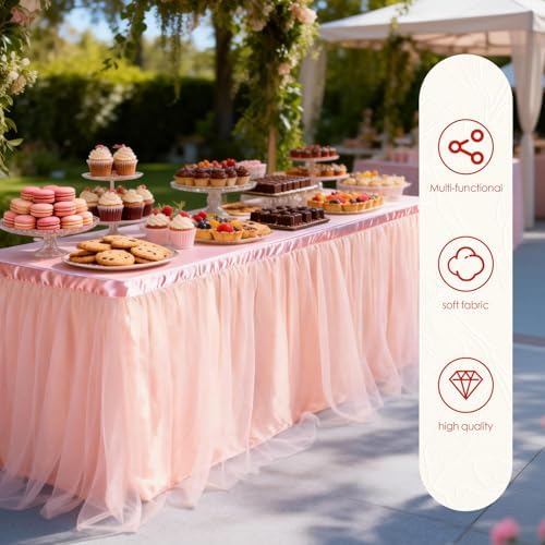 THARAHT Tulle Table Skirt 9FT 270CM Long for Rectangle Tables Round Tables Ruffle Desk Skirt for Princess Girls Birthday Party Cake Dessert Decorations Table Skirt - Image 4