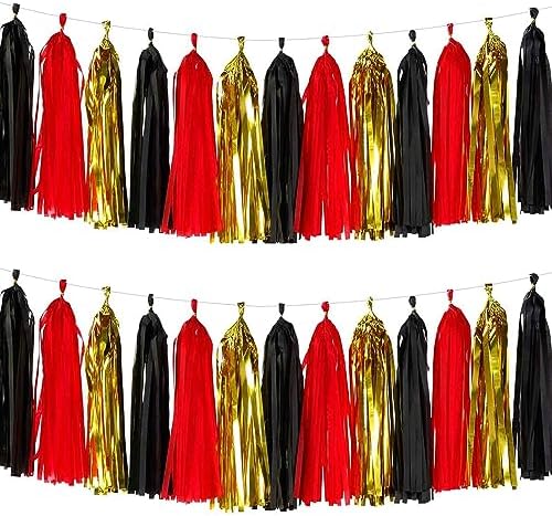 We Moment Black Red Gold Tissue Paper Tassels Party Tassel Garland Banner for Party Decorations, DIY Kits,15PCS by We+Moment