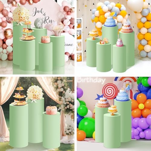 SaitiMade Set of 3 - Sage Green Cylinder Pedestal Stand Covers - Image 6