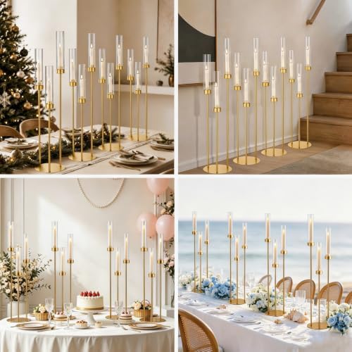 34in 4PCS Gold 3-Arm Candelabra Wedding Centerpieces for Tables - Image 4