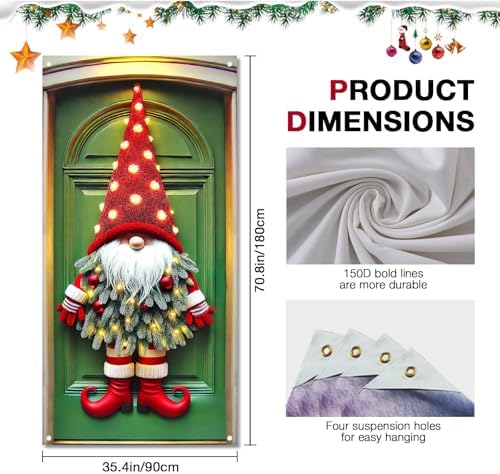 BlissYard Christmas Door Cover Gnome 35x71 Inch Polyester - Image 4
