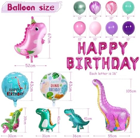 150 pcs Dinosaur Birthday Party Supplies For Girls (Serves 12), Pink Dinosaur Party Decorations, 50 pcs Latex Balloons, 12 sets Tableware, Plates, Tablecloth, Installation Tools - Image 4