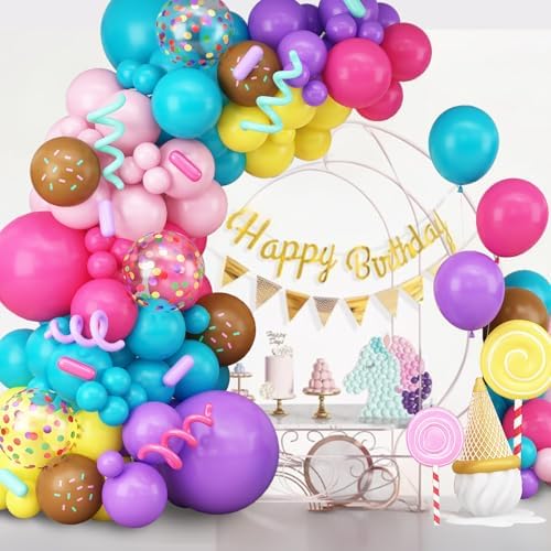 Rainbow Colorful Balloons Arch Ice Cream Birthday Donut Candy Decorations - Image 5