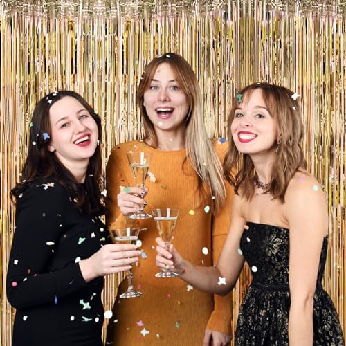5 Pack Champagne Gold Foil Curtain Backdrop 3.2ft x 9.8ft Metallic Tinsel Foil Fringe Curtains Streamer Photo Booth Backdrop for Birthday Party Engagement Bachelorette Party Decorations - Image 6