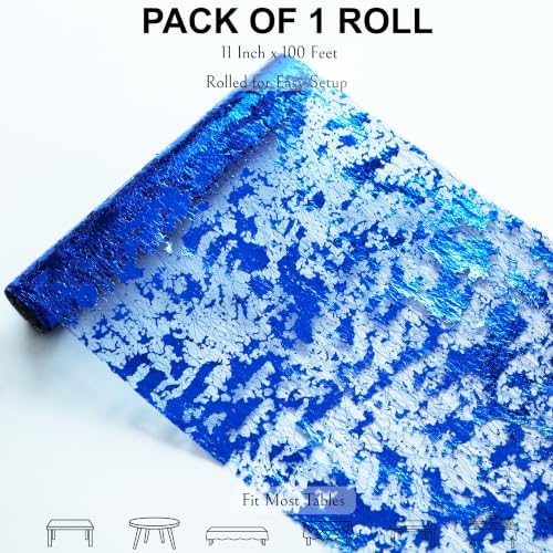 Royal Blue Table Runner, Glitter Metallic Foil Mesh Roll 100 Feet - Image 2