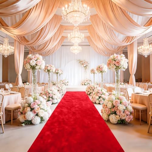 FUHSY Red Carpet Aisle Runner for Wedding Ceremony 4ft x 30ft Velvet Wedding Aisle Runners Party Runner Rug Wedding Runner Aisle Outside Aisle Runners for Weddings Bridal Shower Red Aisle Decorations by FUHSY