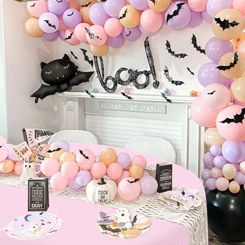 12 Pack Halloween Pink and Black Plastic Tablecloth for Round Tables, Pink Black Disposable Table Cover, Round Table Cloth for Girls Halloween Baby Shower Birthday Party Supplies Decorations - Image 5