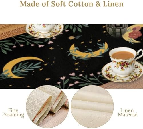Moon Floral Table Runner Magic Moon Moonlit Flowers Stars Wildflower Botanical Natural Dinner Runner for Farmhouse Kitchen Dining Table Holiday Party Decoration 13"x90" - Image 5