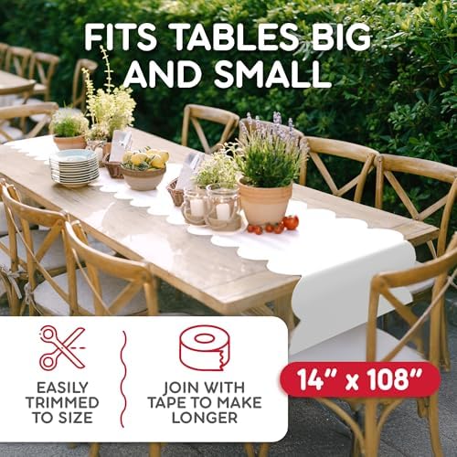 White Scallop Table Runner, Disposable Plastic, 5 Pack, 14x108in - Image 4