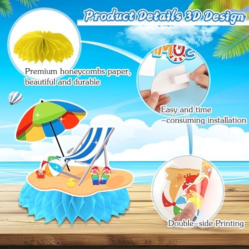 JULMELON 8PCS Summer Beach Pool Party Decorations, Honeycomb Centerpieces - Image 3