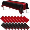 16Pack Disposable Plastic Party Tablecloths and Satin Table Runner Set Black and Red Dot Table Cloth Red Satin Table Runner for Wedding Birthday Baby Shower Anniversary Holiday Party Decorations by MASHAN