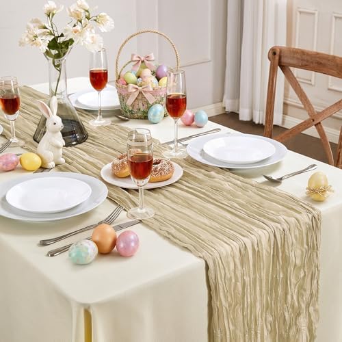 6 Pack Beige Cheesecloth Table Runner 35×120Inch Boho Wedding Home Decor - Image 2