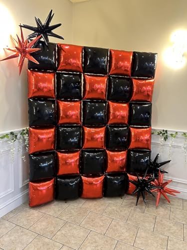 Black Red Square Foil Balloon Wall,25Pcs Double Sided Foil Balloons - Image 3