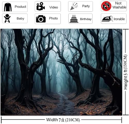 20x10ft Halloween Forest Backdrop Haunted Mist Forest Witch Creepy Scene Dark Pathway Scary Trees Spooky Foggy Woods Background for Halloween Birthday Party Decorations Photo Booth Studio Props - Image 4