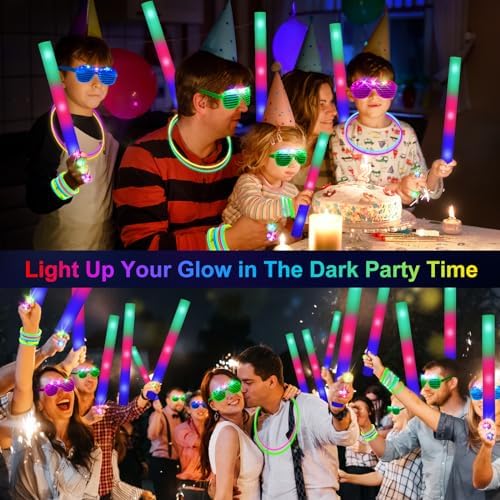 OLUPP 150 PCS Glow in the Dark Party Supplies, 16 Foam Sticks, 16 LED Glasses, 100 Glow Sticks and 18 Finger Lights for Halloween Party Favors, Wedding, Birthday, Concert, New Year, Carnivals, Raves - Image 2