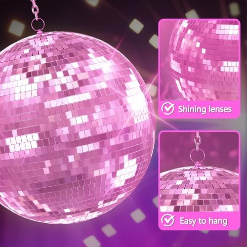 Pink Disco Ball, 16 inch Large Hanging Mirror Ball for Party Decorations, Disco Balls for Wedding, Events, Home Decor, Christmas Party, Dance Floor and Celebrations - Image 6