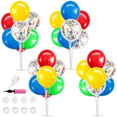 TONIFUL 4 Set Red Yellow Blue Green Balloon Stand Centerpieces for Table by TONIFUL
