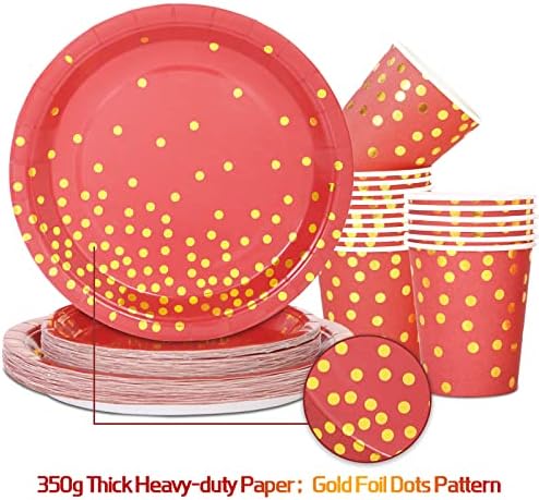 168Pcs Red and Gold Party Decorations, Red Plates and Napkins Party Supplies Serve 24, for Birthday Chinese New Year, Valentines, Mardi Gras - Image 4