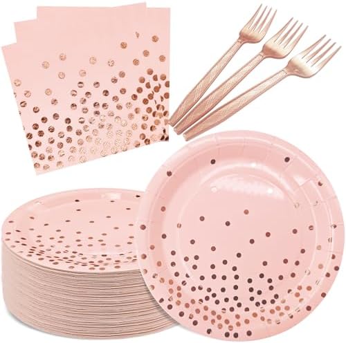Serve 35 Guests Pink and Rose Gold Plates and Napkins Party Supplies by WXLDGHQ