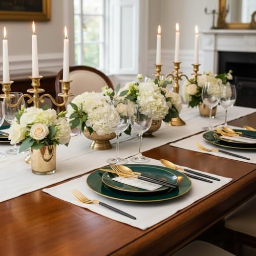 Liacere 150PCS Green Plastic Plates - Gold Plastic Silverware with Green Handle - Heavy Duty Fancy Plastic Plates Disposable Include 30 Guests Plates, Forks, Spoons, Knives for Wedding & Party - Image 4