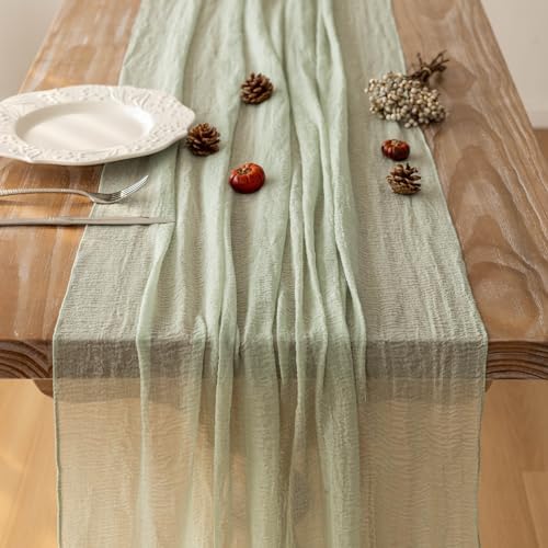 3Pcs Sage Green Cheesecloth Table Runner 120 Inches for Party Home Decor - Image 5