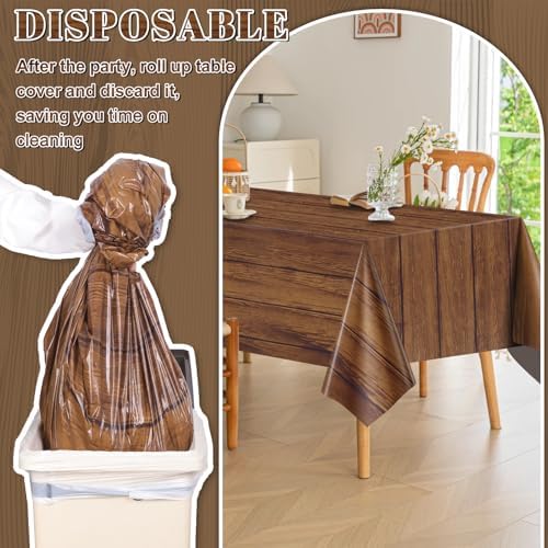 NatNarr 6 Pack Wood Grain Plastic Tablecloths, Rustic Wood Table Covers - Image 5