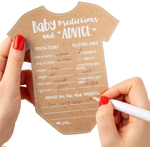 Kate Aspen Baby Predictions for Baby Shower Advice Cards - 50-Count Onesie Shaped Baby Shower Games for Girl or Boy - Gender Neutral Decor, Table Decorations, Activity and Keepsake For New Parents by KateAspen