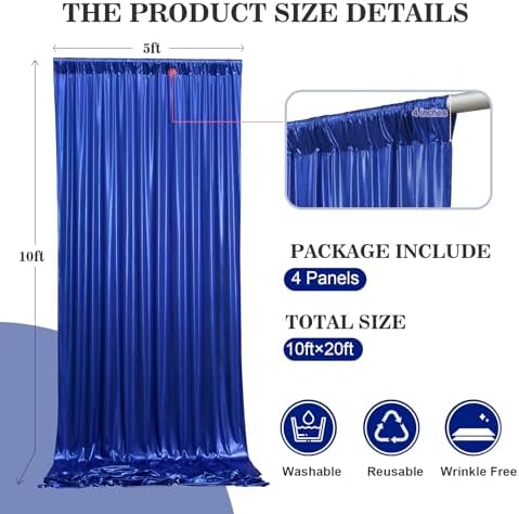 20x10ft Thick Royal Blue Glitter Backdrop Curtain Panels for Parties, Wrinkle Free Sequin Sparking Photo Backdrop Drapes, 4 Panels 5x10ft Shimmer Back Drop Cloth for Wedding Birthday Photography - Image 6