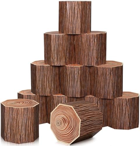 Fullhawl 12 Pcs 3D Tree Stump Boxes, Vbs Fake Wood Centerpieces by Fullhawl