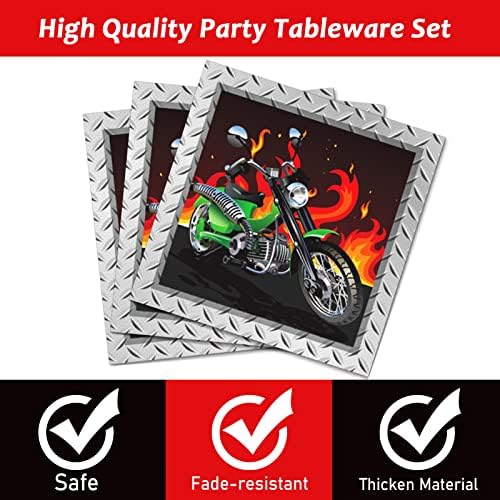 Wiooffen 96pcs Motorcycle Party Decorations Motorcycle Paper Plates Napkins Birthday Disposable Cake Dessert Tableware Set Motocross Biker Theme Party Supplies Baby Shower Decorations Favors Serve 24 - Image 3