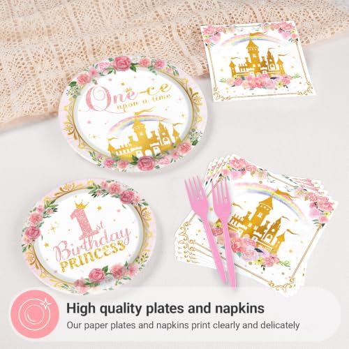 Grencian 96Pcs Princess 1st Birthday Party Decorations for Girls, Serves 24 - Image 3