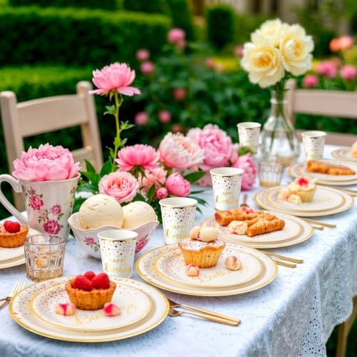 175PCS White Happy Birthday Plates Dinnerware Set, Napkins & Cups, Serve 25 - Image 5