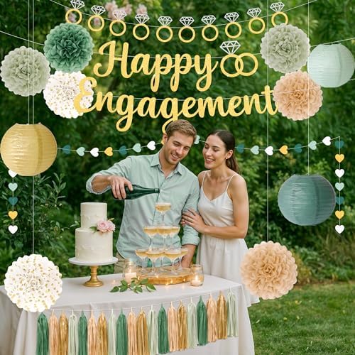 Kriyokiaa Sage Green Engagement Party Decoration Set, Gold Decor - Image 2