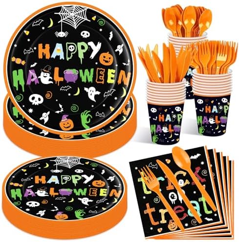 175 Pcs Happy Halloween Plates Napkins Cups Cutlery Tableware Decorations by Jremreo