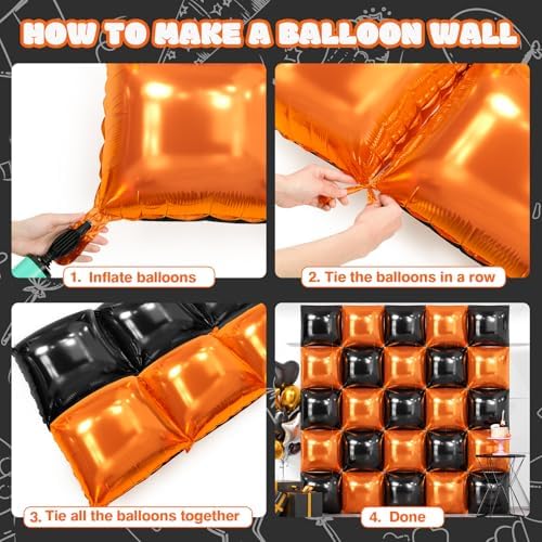 NISOCY 25PCS Black and Orange Square Foil Balloons Wall Backdrop - Image 5