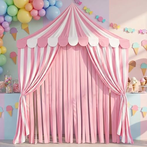 Breling 4 Pcs Carnival Circus Decor Backdrop Tent with Canopy, Pink White by Breling