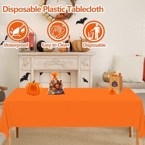 12 Pack Halloween Tablecloth, Orange Black Purple Plastic Table Cloths - Image 3